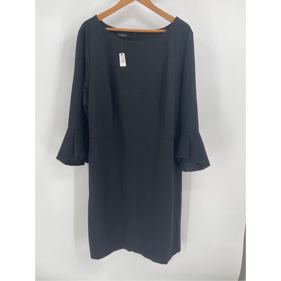 Talbots Dress Women’s Plus Size 22 W Black Bell Ruffle 3/4 Sleeve New - Picture 1 of 12